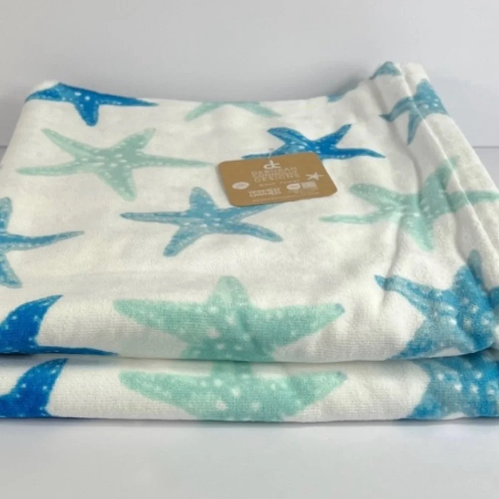 Deborah Connolly Designs Blue Turquoise Starfish Set 2 Bath 2 Hand Towels 4pc